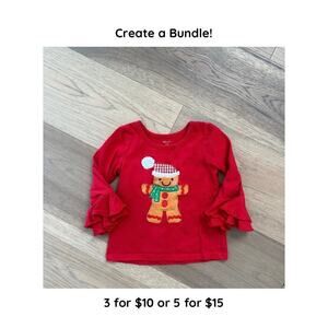 Willow and Wyatt Girls Red Gingerbread Applique Holiday Long Sleeve Top Size 3T